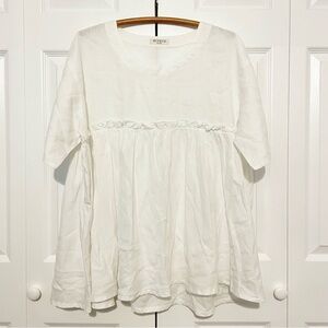Buykud White Linen Short Sleeve Top Size XL XXL Babydoll Loose Swing Fit Ruffle